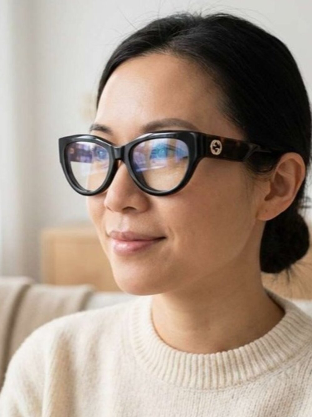 Gucci Black Cat-Eye Glasses with Gold Logo